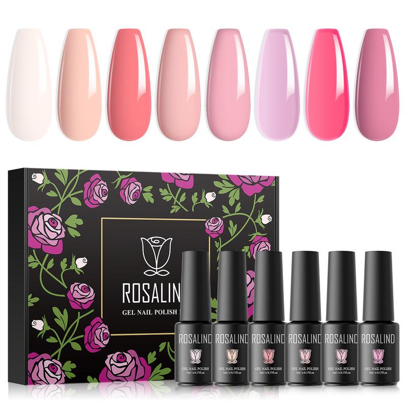 ROSALIND 5ml Nail Polish Gel Color Set 8pcs Gel Varnishes Kits Nail Polishes Hybrid Semi Permanent UV/Led Cure Box Kits