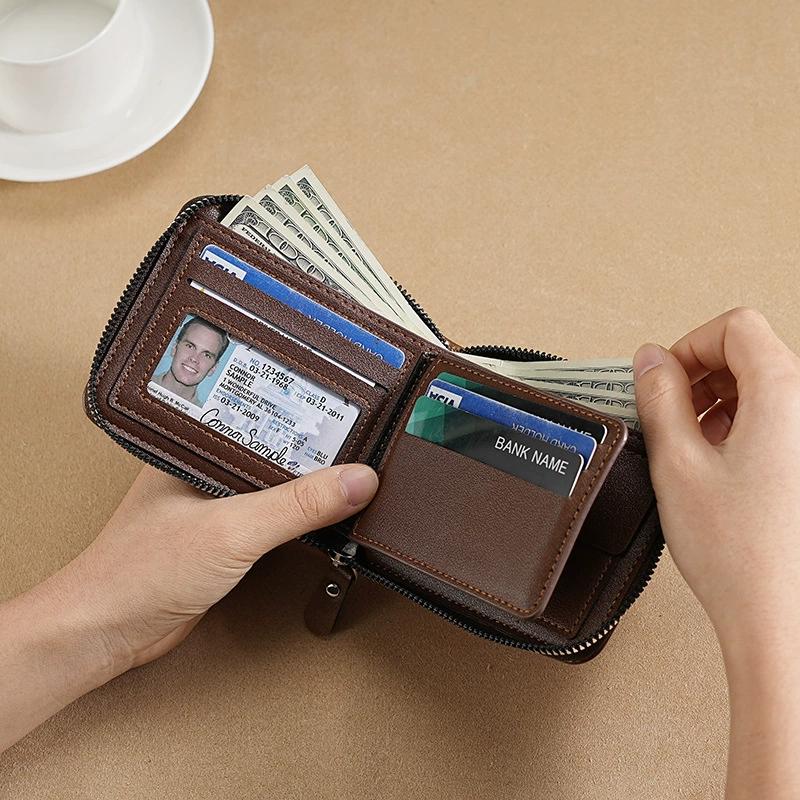 Short Small Zipper Wallet for Men Male Money Clip Vintage Purse Fashion Casual PU Leather Card Holder With Coin Pocket High Quality