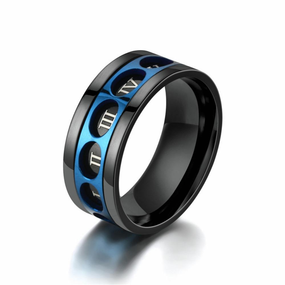 Bague rotative en acier inoxydable pour hommes, 9MM, chiffres romains, couleur Rose noire