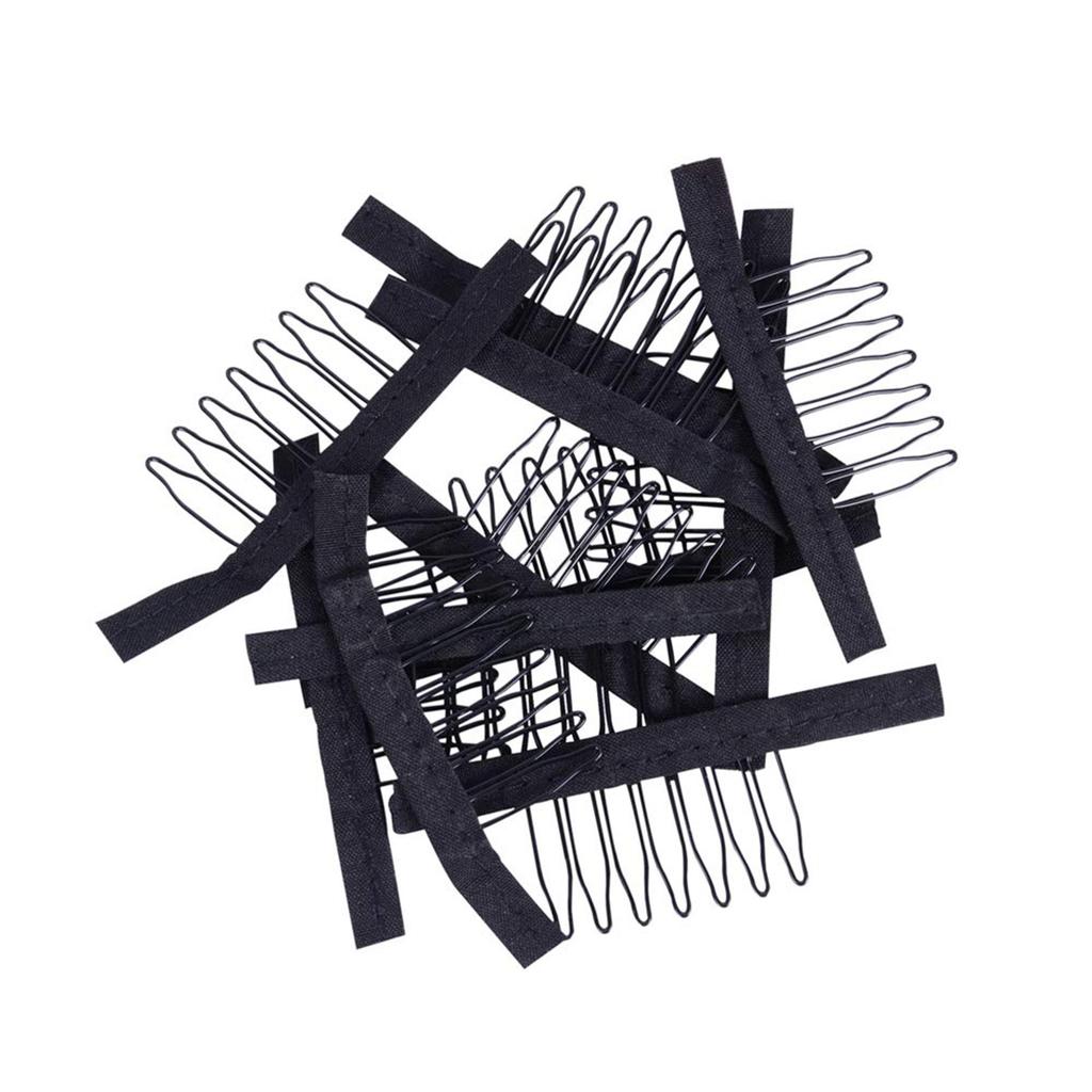 24 Pcs/lot Wig Combs 7-teeth Wig Clips Steel Teeth with Cloth Wig Combs for Making Wig Caps