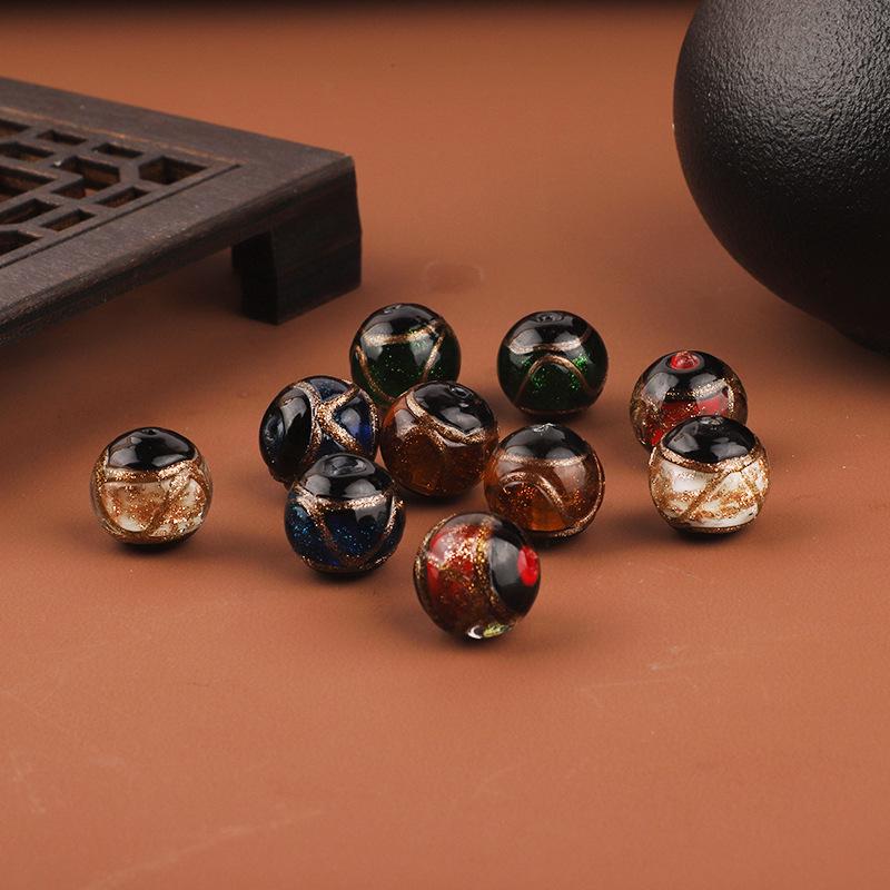 Incense Ash & Gold Sand Glazed Round Beads for DIY Accessories