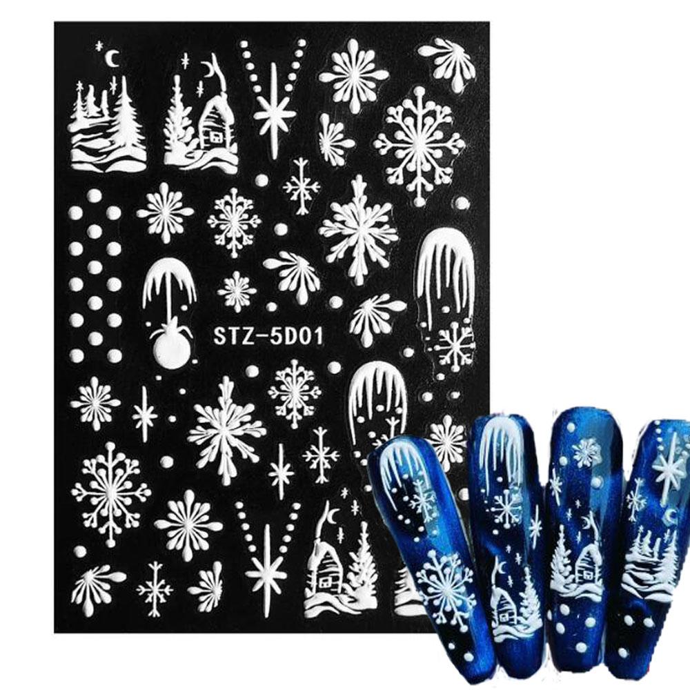 5D Embossed Christmas Nail Art Stickers New Year Red Santa Claus Tree Penguins Snowman Winter Sliders Girl Manicure Decals NK-1*