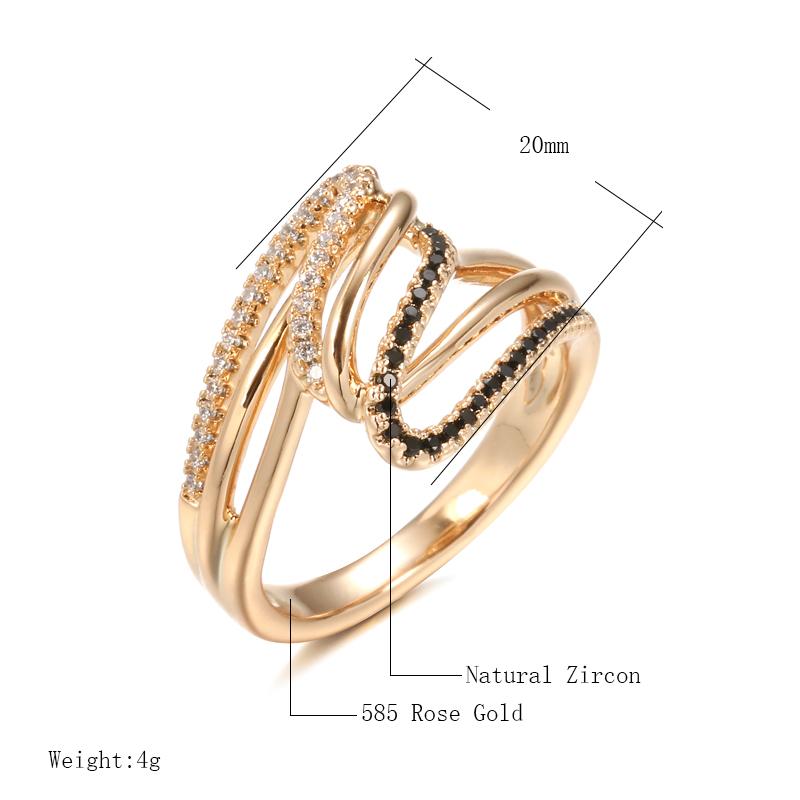 New  Rose Gold Twist Finger Rings For Women Micro Paved Black&White Natural Zircon Ring Ethnic Bride Wedding Jewelry