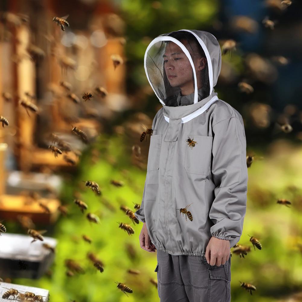 Brązowy Kombinezon Pszczelarski Kurtka Ochronna Pszczelarska Odpinana Smock Pszczelarza z Kapeluszem