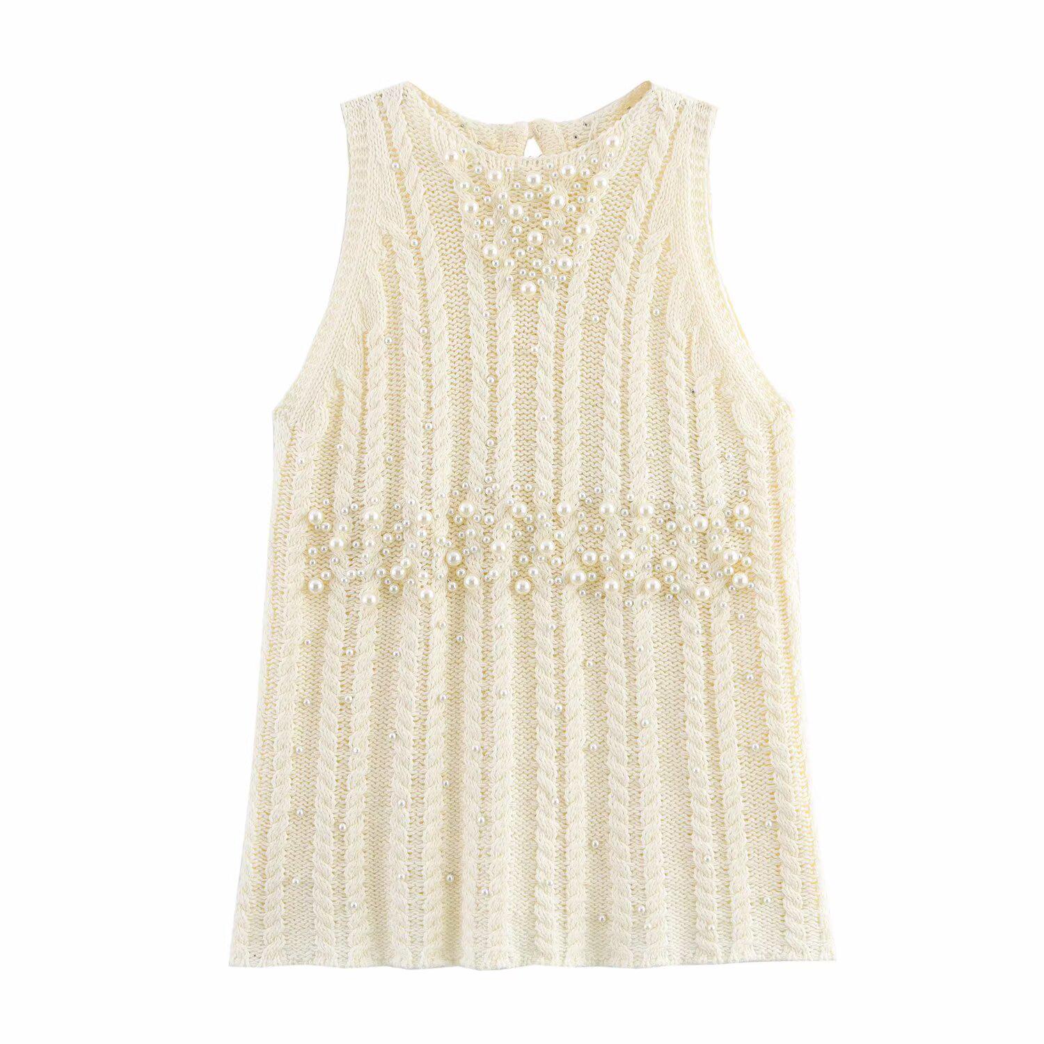 

Весна 2025 Женский Европейский и Американский Стиль Искусственный Жемчуг Круглый Вырез Свободный Вязаный Топ Small абрикосовый