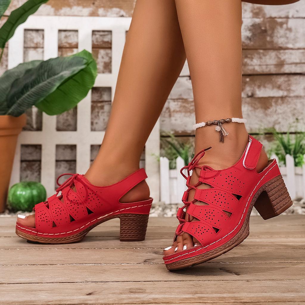 Women's Thick Sole High-heeled Sandals Summer Hollowed Out Fish Mouth Sandals for Women Strap Up Platform Sandal Sandalias Mujer
