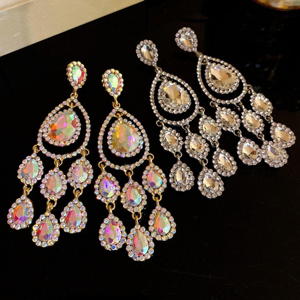 Colored Crystal Dangle Earrings Long Style Tassel Earrings Luxury Fringed Earrings  Women's Jewelry