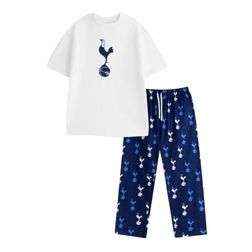 Tottenham Hotspur FC Mens Crest Short-Sleeved Long Pyjama Set