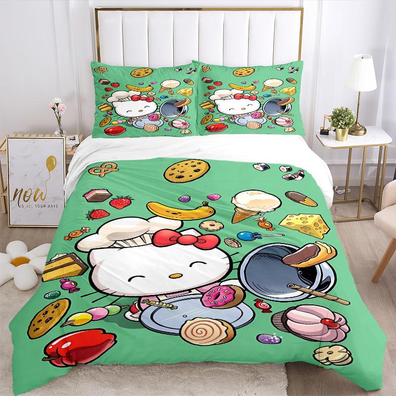 3pcs Sanrio Hello Kitty's Sweet Adventure Printed Quilt Set Soft and Comfortable Quilt Cover for Bedroom, Guest Room Bedding Set S090