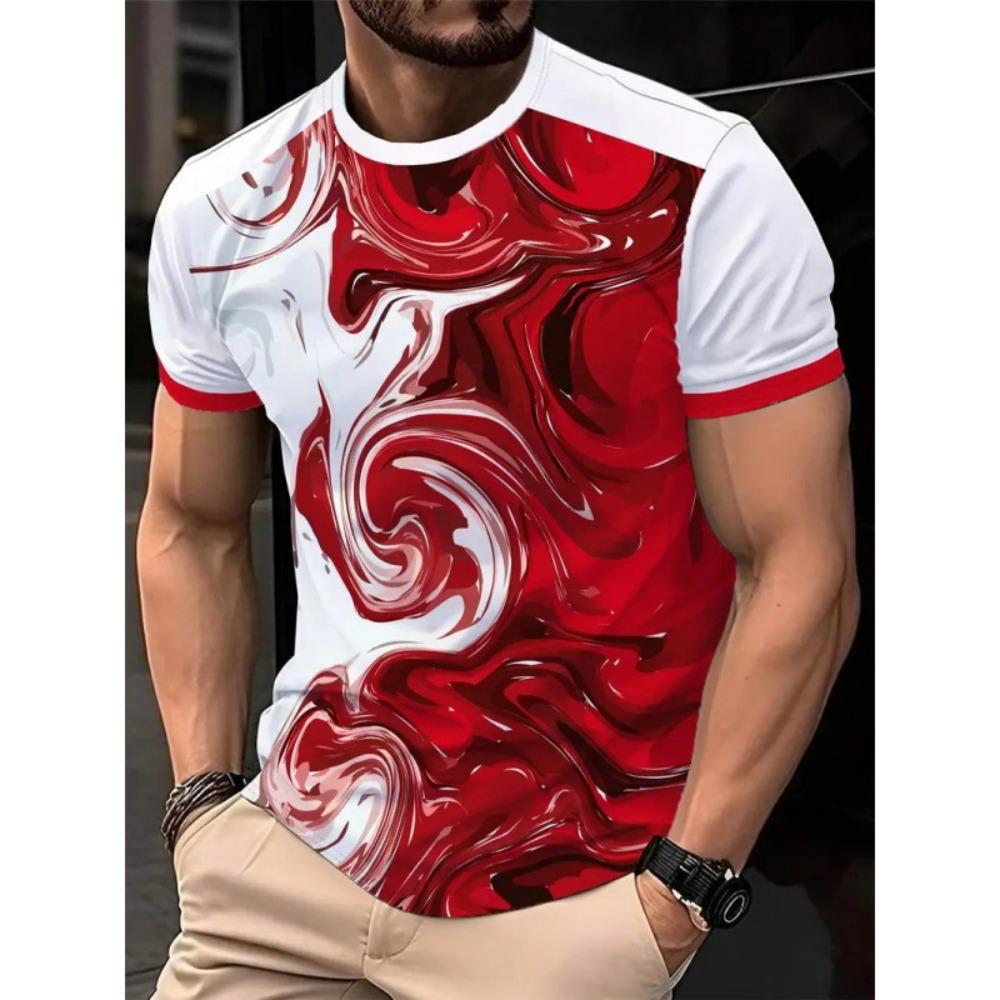 T-shirt Estiva da Uomo Girocollo Stampata in 3D Moda Versatile Traspirante Tendenza Casual