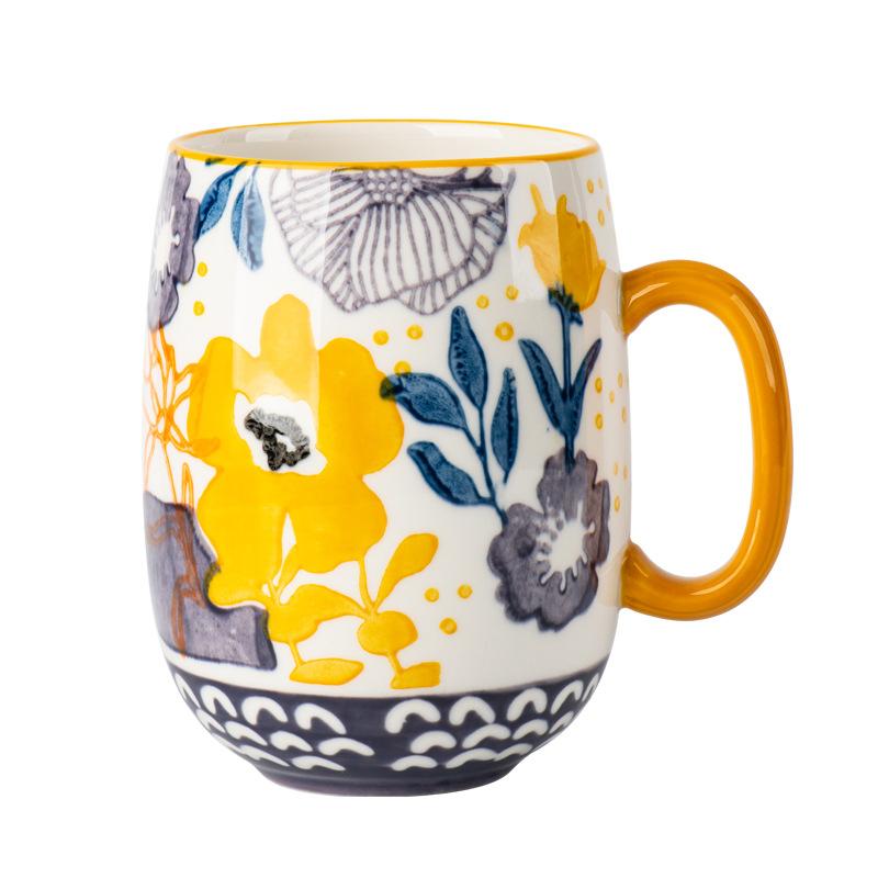730ML Ceramic Coffee Mug Painted Flower Water Cup Exquisite Afternoon Camellia Flower Tea Cup Large Capacity Breakfast Milk Mug