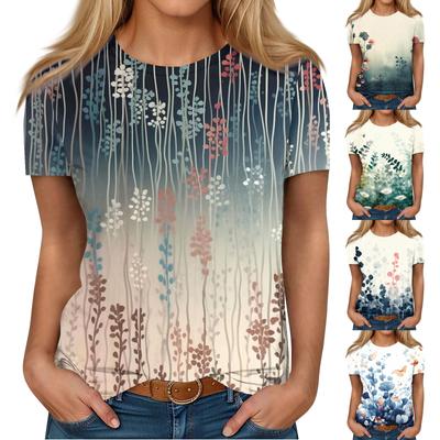 Short Sleeve Shirts For Women Cute Tops Flower Print Tees Blouses Casual Plus Size Basic Tops Pullover