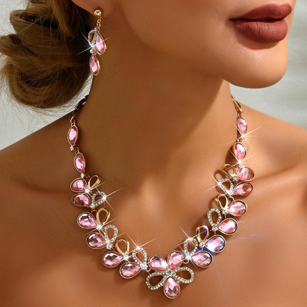 Diamond Water Drop Necklace Earrings Exaggerated High Sense Elegant Fashion Temperament Dress Bridal Suit Women