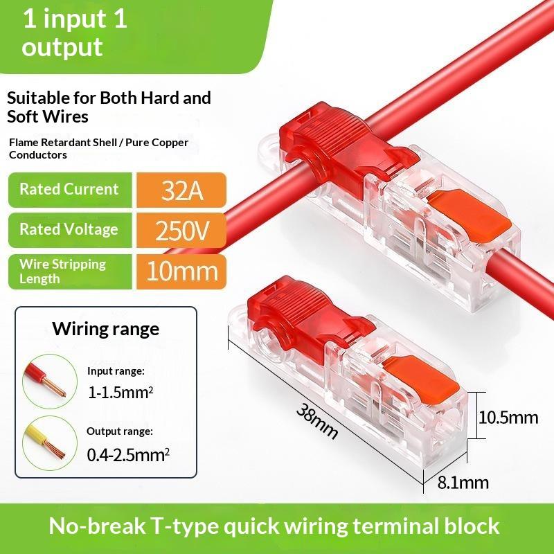 10Pcs T Type Electrical Cable Lever Connector Fast Stripping Free Crimp Terminal With Fixing Hole Awg 18-12