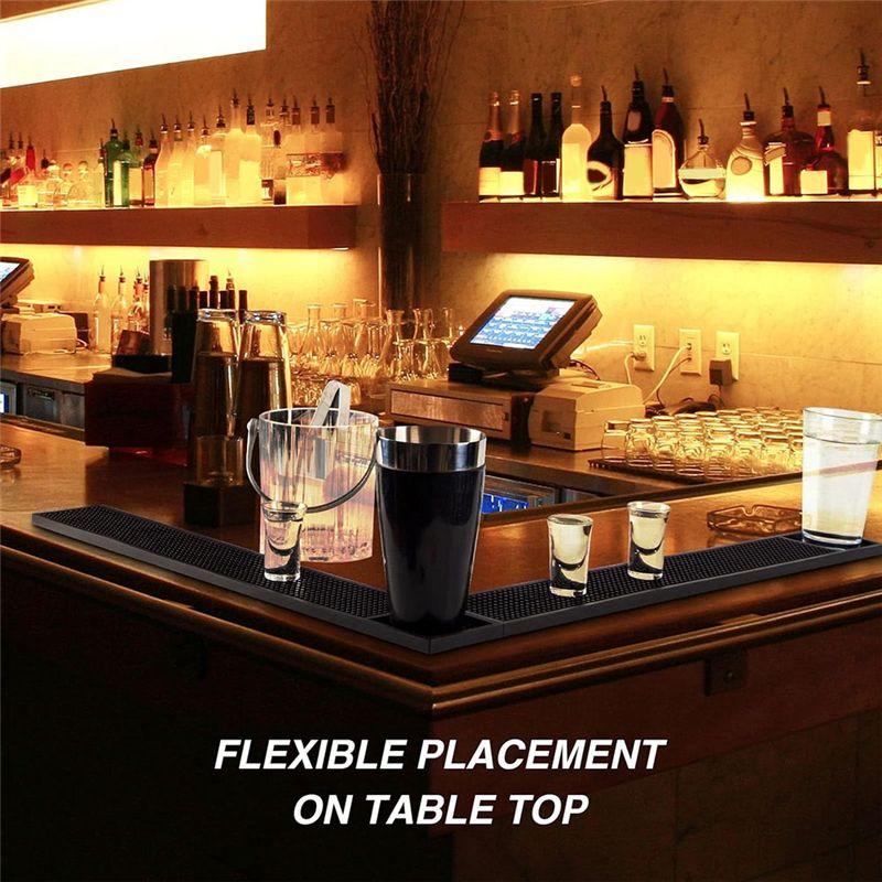 AEE4-3Pcs Rail Bar Mat Rubber Bar Service Spill Mats For Counter Top Black Bar Mats Home Bar Mat Non-Slip Drain Pad Desk Mats