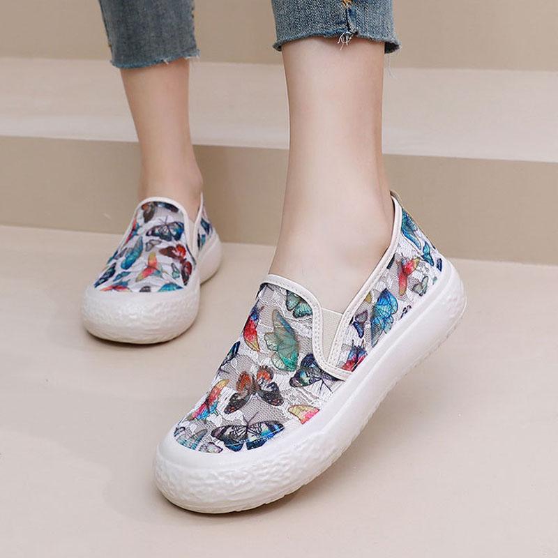 

2024 летняя женская обувь, парусиновая обувь с бабочками, обувь без шнуровки, модная повседневная обувь на плоской подошве с мягкой подошвой