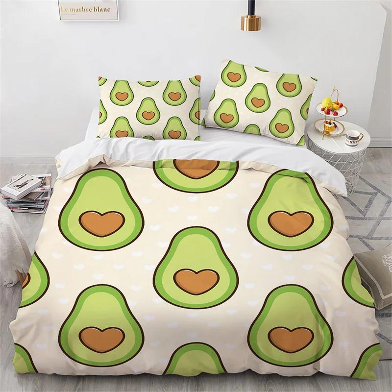 Cartoon Fruit Duvet Cover Tropical Avocado Bedding Set Microfiber Comforter Cover King For Kids Teen Room Decor Birthday Present