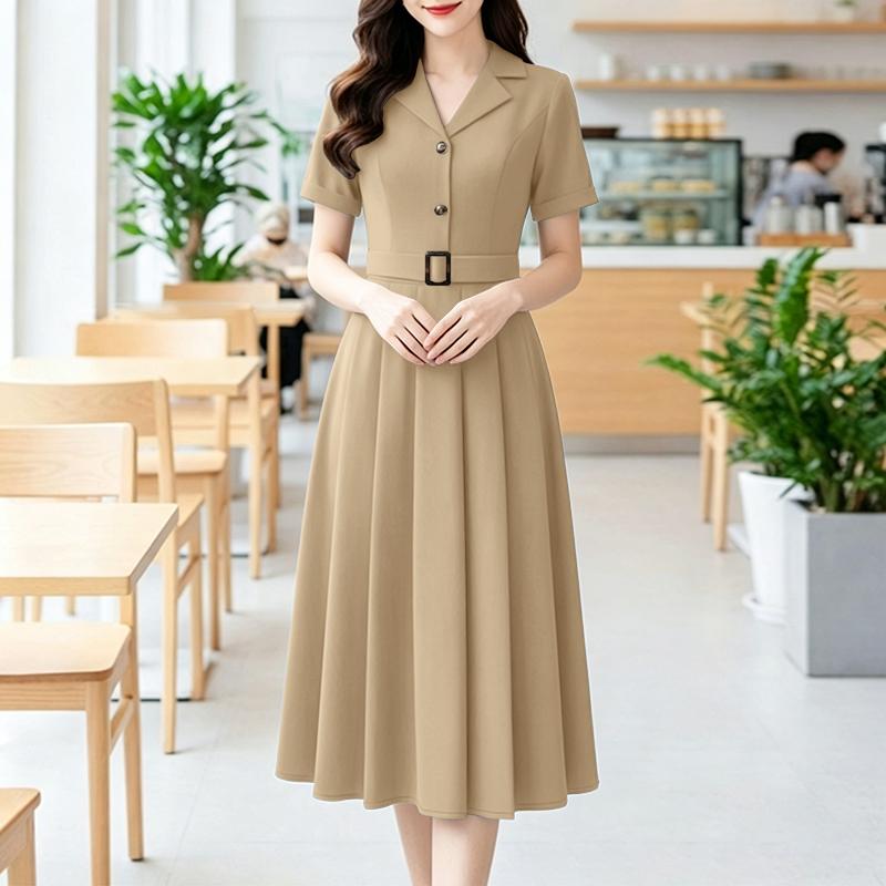 

ZANZEA Women Elegant Turn Down Collar Casual Short Sleeve Dress 2XL хакі