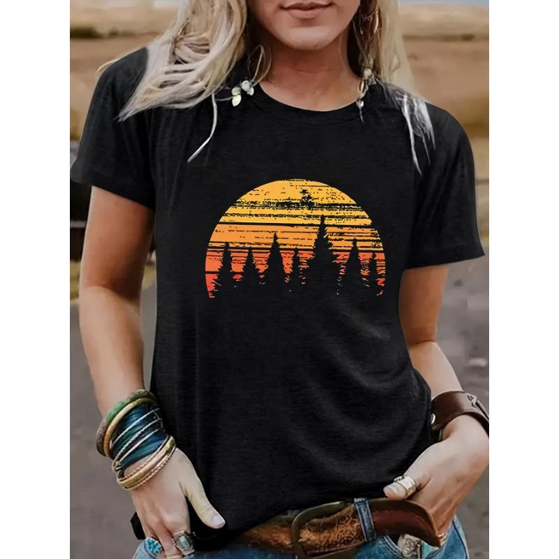 YYFS Modne damskie bluzki i koszule na co dzień, letnie, wiosenne, z krótkim rękawem i dekoltem w kształcie litery O