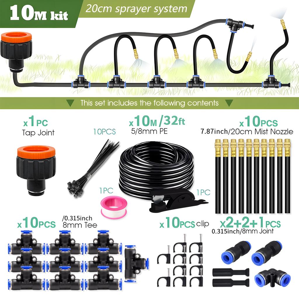 5-30M DIY Free Bending Universal Sprayer Kit 8mm Hose Patio Misting Cooling System for Garden Plant Fogging Watering Irrigation