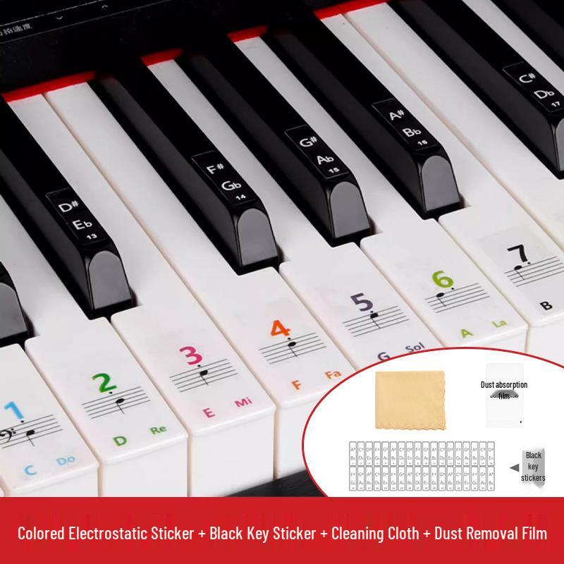 Colorful Piano Keyboard Stickers for 88, 61, and 54 Keys - Note Stickers with Numbers and Staff for Electronic Keyboards