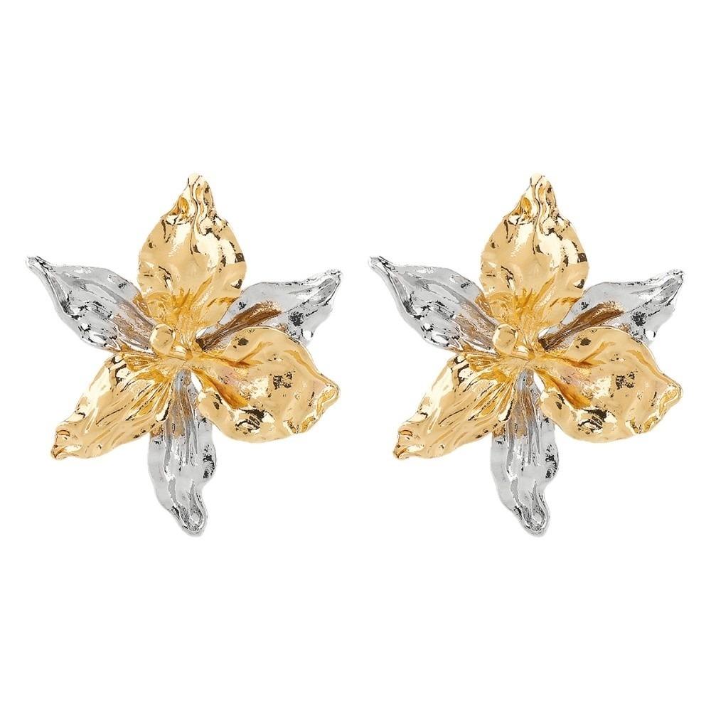 1 pair Luxury Enamel Iris Earrings Temperament Metal Flower Ear Studs  Party золотистый/серебряный