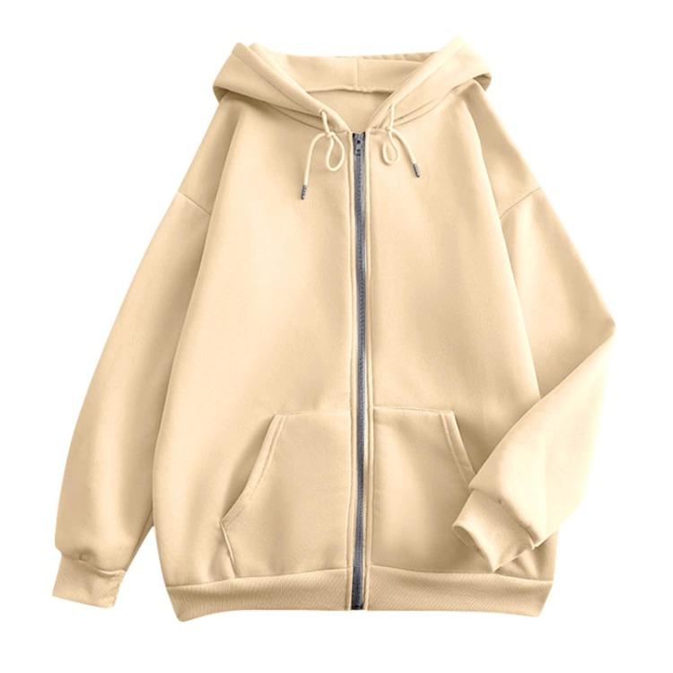Women's Casual Solid Color Long Sleeve Zippered Hooded Sweatshirt Fashion Top