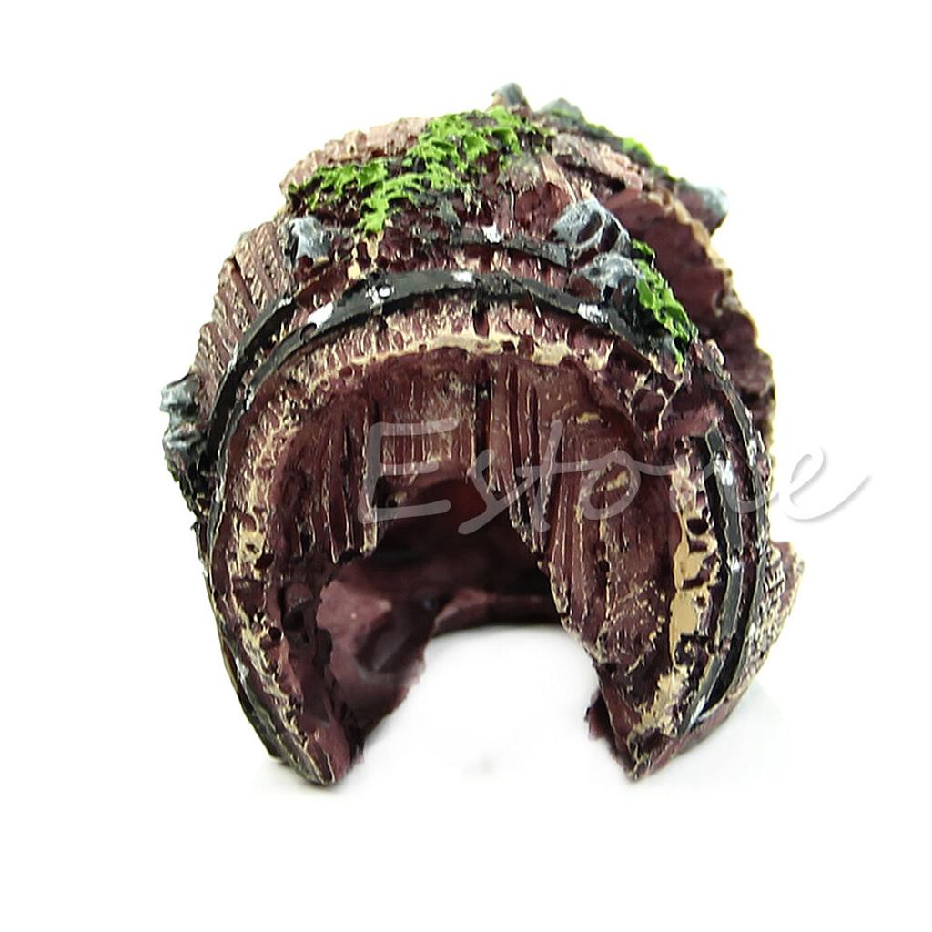 Aquarium Decoration Resin Broken Barrel Fish for Tank Ornament Vivid Details Betta Accessories Aquatic Caves Fish Hideou