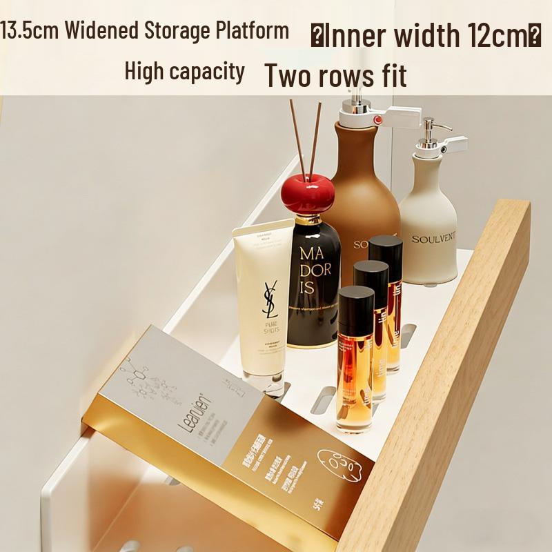Solid Wood Cream Wall-Mounted Bathroom Storage Rack