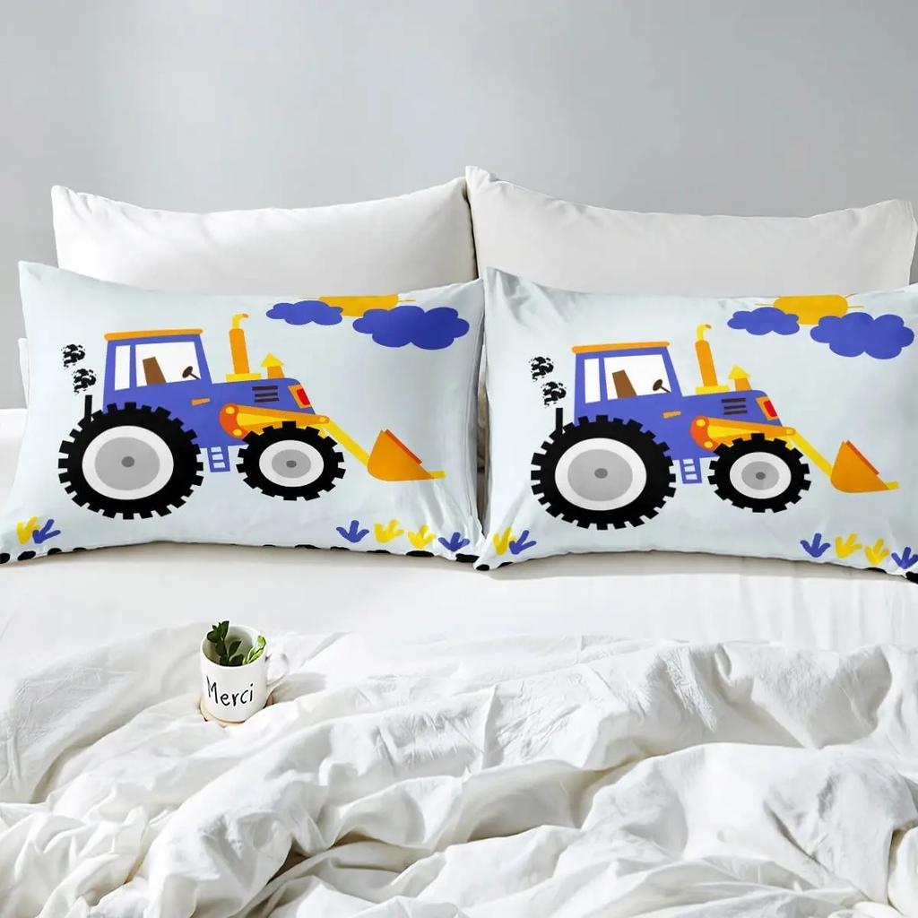 Construction Vehicles Truck Car Bedding Set Boys Excavator Duvet Cover Kids Cartoon Tractor Truck Soft Polyester Comforter Cover