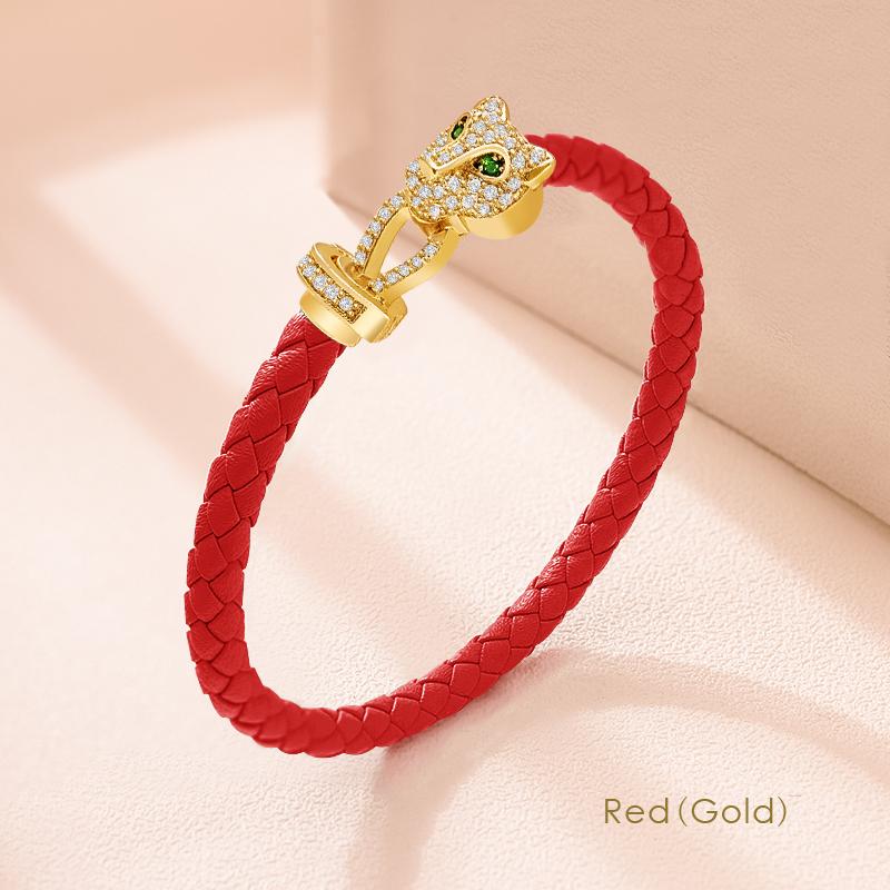 MOONLIGHT Classic Design Exquisite Cheetah Zircon Bracelet for Women Braided Leather Bracelet Quality Banquet Couples Gift