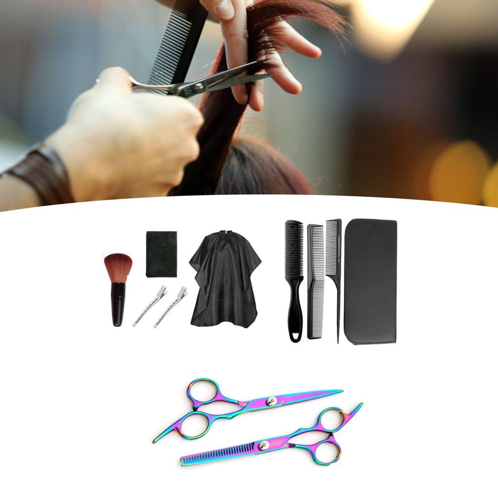 11pcs Hair Cutting Scissors Brush Comb Stainless Steel Colorful Hairdressing Scissor Set for Barber Shop