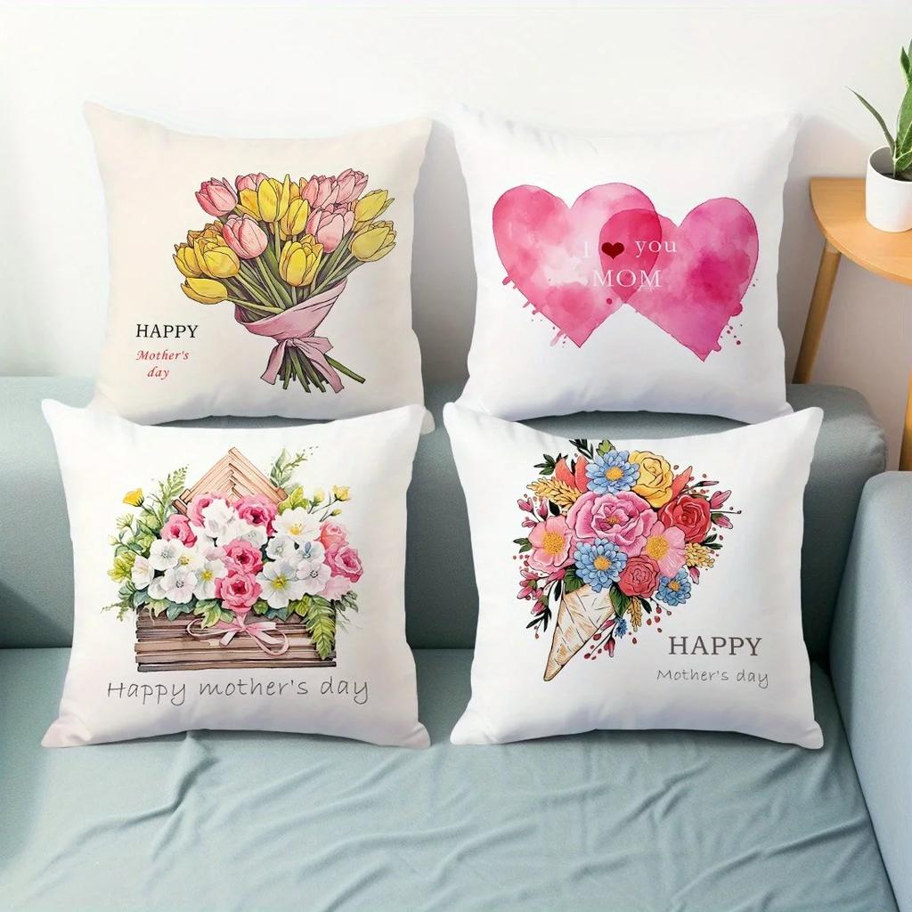 Warm Mother's Day Exclusive Pattern Home Decor Pillowcase Living Room Sofa Polyester Cushion Cover with Zipper