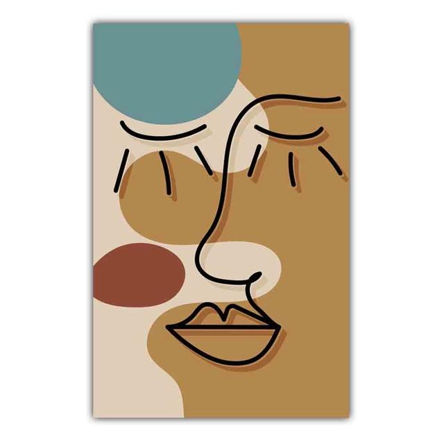 Abstract Matisse Minimalist Line Face Four Color Pattern Artwork Poster Canvas Painting Wall Art Pictures Room Home Decor