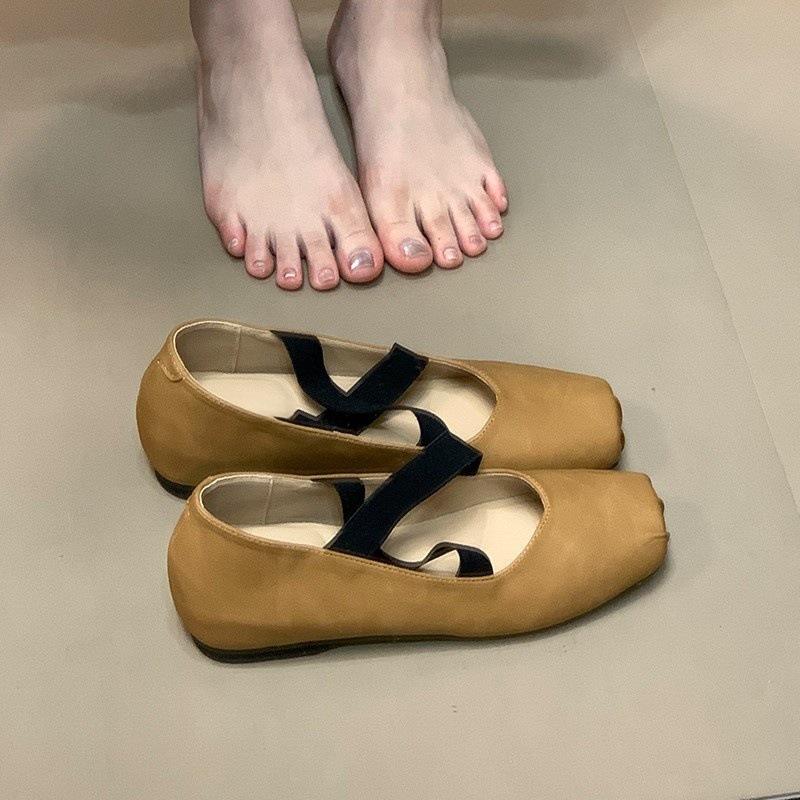Niche cross-strap ballet shoes 2025 new inner height-increasing square head shallow mouth single shoes