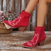 Fashion 2025 New Women Western Cowboy Boots Retro Comfortable Chunky Heels Ankle Boots Woman Autumn Embroidered High Heels Shoes Women