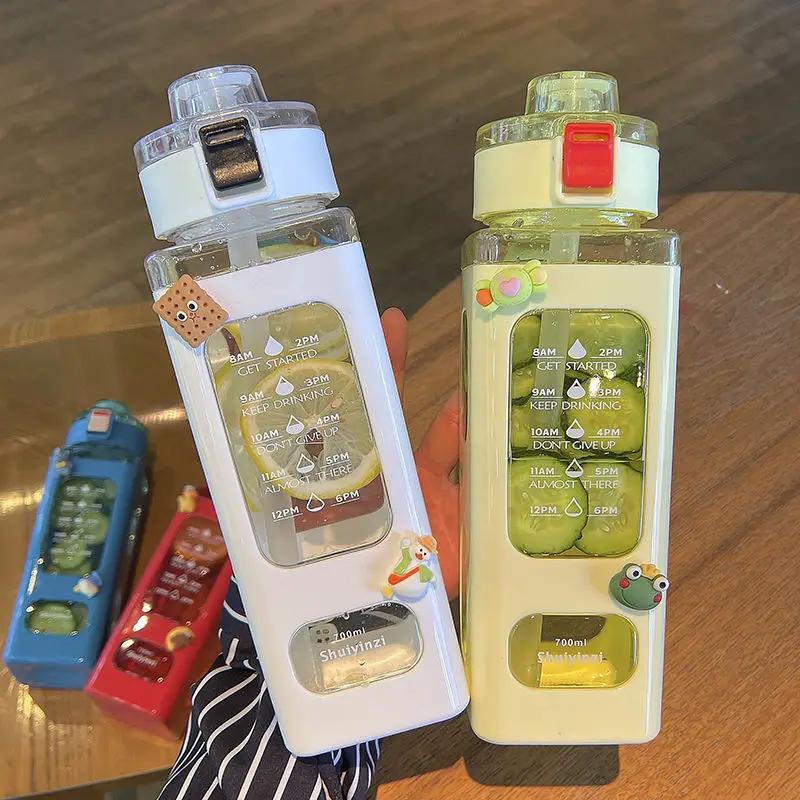 700ml 800ml Winter Sports Insulated Mug Square Portable Straw Bottle Large Capacity Plastic Drinks Teapot Kettle Kitchenware