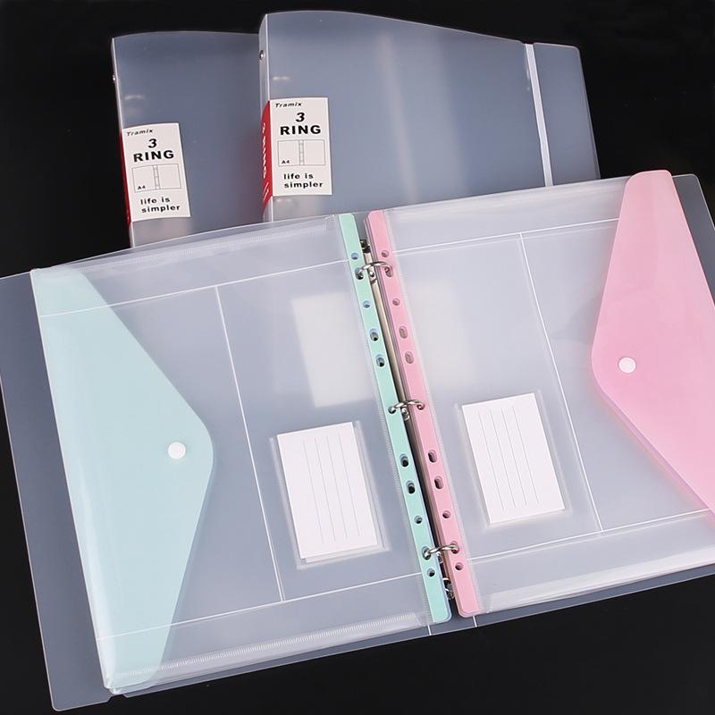 Plastic 11-hole Loose-leaf File Bag Transparent 3-hole Folder+6pcs Binder Pockets Document Pouch for Office and School Supply