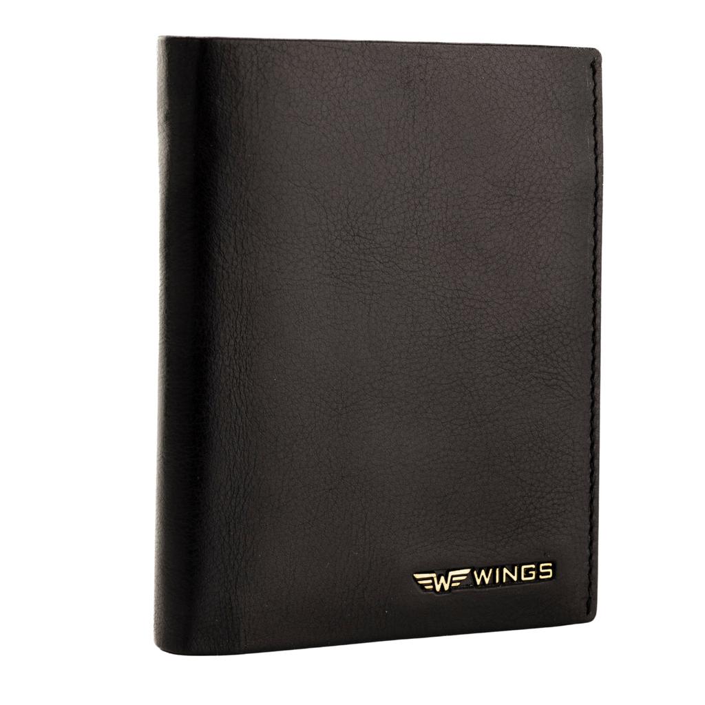 Wings Men' Cowhide Leather Wallet Black