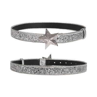 Women'S Star Buckle Belt Y2K Luxury Bling Sequin Punk Metal Buckle Waist Strap  Shiny Pu Leather Waistband Jeans Belt