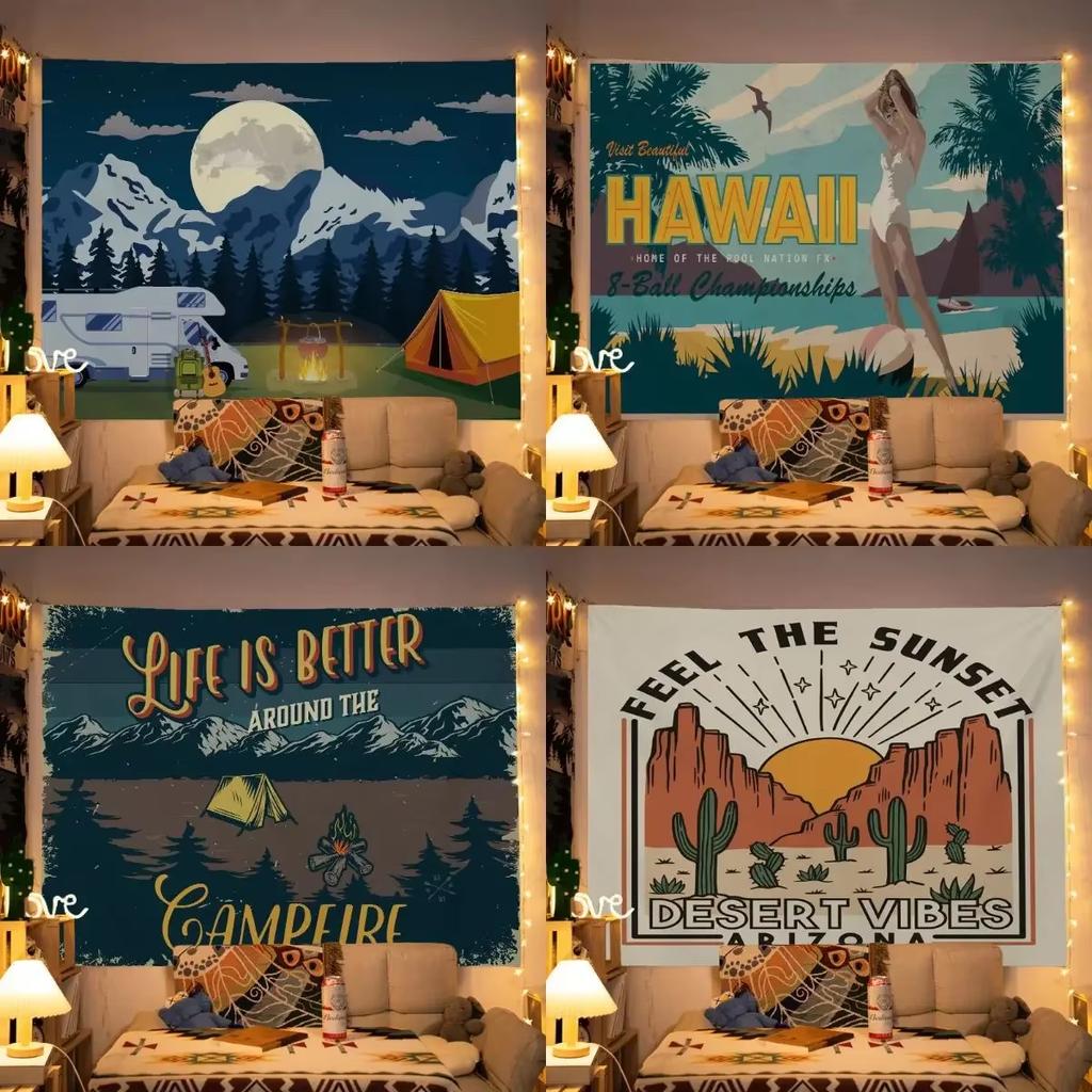 VIKAMA Summer Theme Tapestry Hawaiian Desert Camping Living Room Camper Decoration Room Decoration