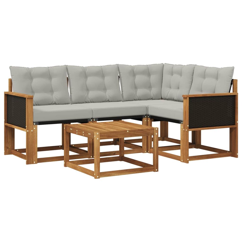 Outdoor Sofa Set with Cushions 5 pcs Natural and Light Grey