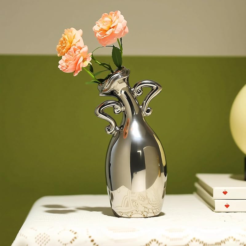 Vase with Attitude, White Ceramic Small Neck Vases, Novel and Lovely Unique Shape Vase, 7inch Modern Home Decoration Vases, Can Be Used As A