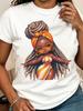 European Size Women'S White Casual Short Sleeve Round Neck T-Shirt with Black & Orange Geometric Print - Durable Everyday Comfort Fit