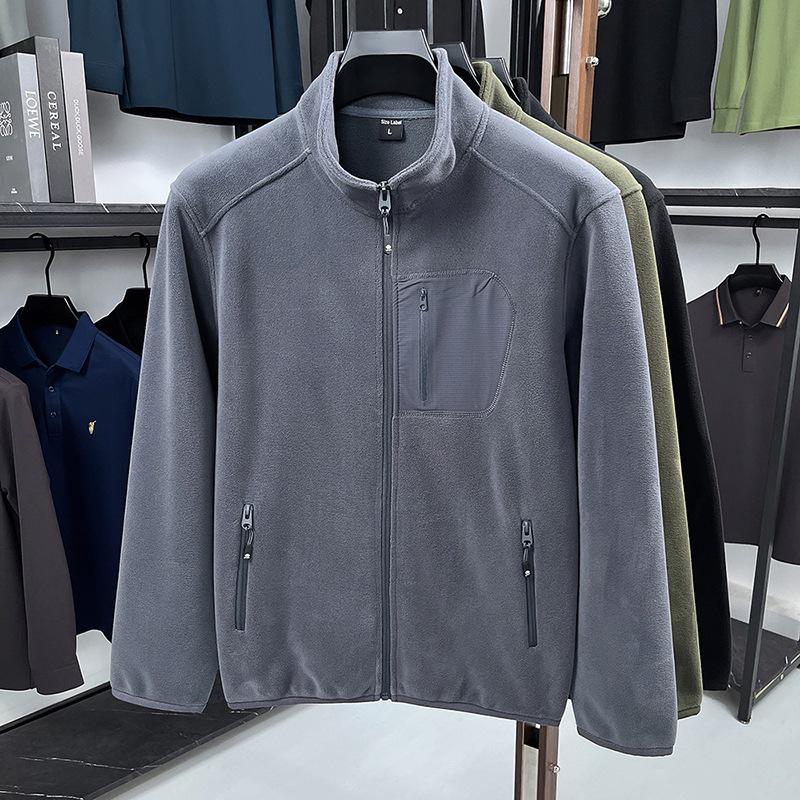 Men s Double-Sided Coral Fleece Winter Jacket - Thickened, Stand Collar, Zipper, Warm, Outdoor Casual Sweatshirt M