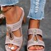 Fashion Women's Summer New Simple and Comfortable High Heels Sandals Rhinestone Decorate Slip On Fish Mouth Chunky Heel Beach Slippers
