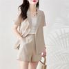 Women's 2025 Summer Loose Short-Sleeve Blazer & Wide-Leg Shorts Two-Piece Set