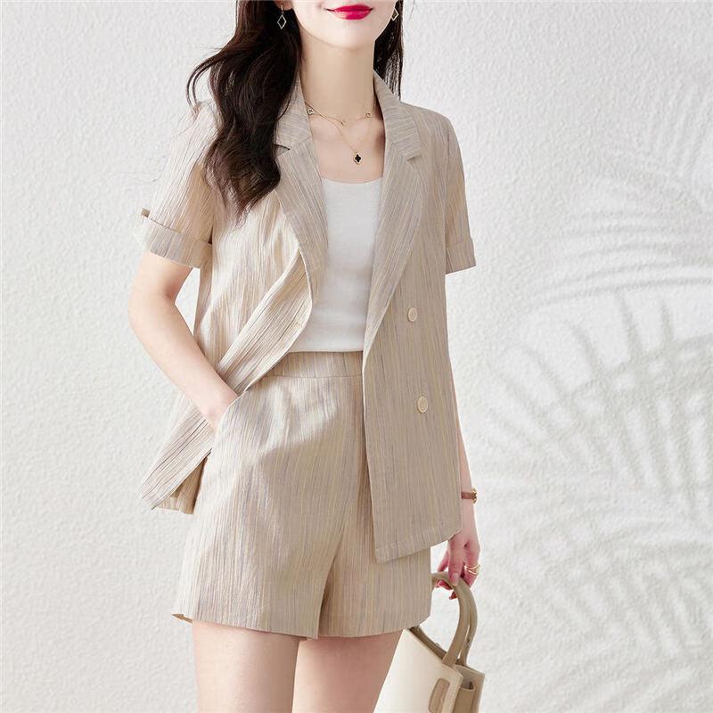 Women's 2025 Summer Loose Short-Sleeve Blazer & Wide-Leg Shorts Two-Piece Set