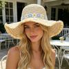 Versatile Beach Hat, Lace Tie Straw Sun Hat with Windproof Flower Strap, Lightweight Breathable Summer Travel Hat