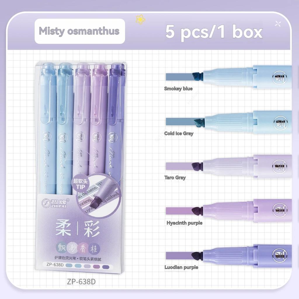 5pcs/set Pastel Highlighters Marker Colors Fluorescent Hook Pen Colored Mark Pen Japanese Stationery School Supplies Kawaii